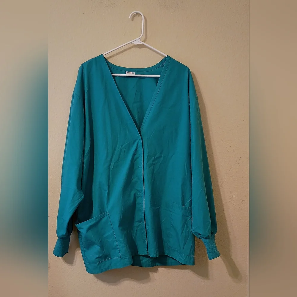 Barco Teal Scrub Jacket Women XL Snap Front Warm Up Medical Uniform Top - Picture 2 of 10